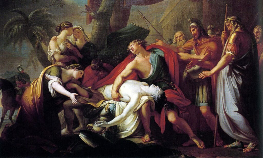 Aquiles lamentando a morte de Pátroclo (1760–1763), óleo sobre tela de Gavin Hamilton (1723–1798).