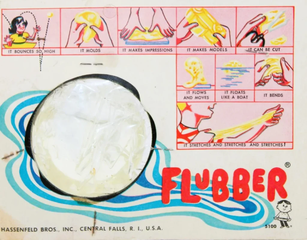 Massinha de modelar "Flubber", uma substância viscosa e de aparência inofensiva que, ao contrário da massinha de modelar, causava erupções cutâneas e dores de garganta em milhares de crianças. (Reprodução: Safe Home)