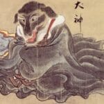 “Inugami” (犬神), espírito‑cão da clássica coleção japonesa de yōkai — Obra "Hyakkai Zukan" de Sawaki Suushi (1737).
