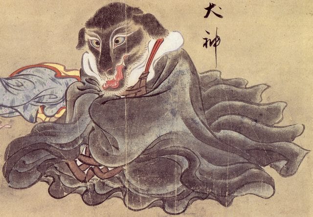 “Inugami” (犬神), espírito‑cão da clássica coleção japonesa de yōkai — Obra "Hyakkai Zukan" de Sawaki Suushi (1737).