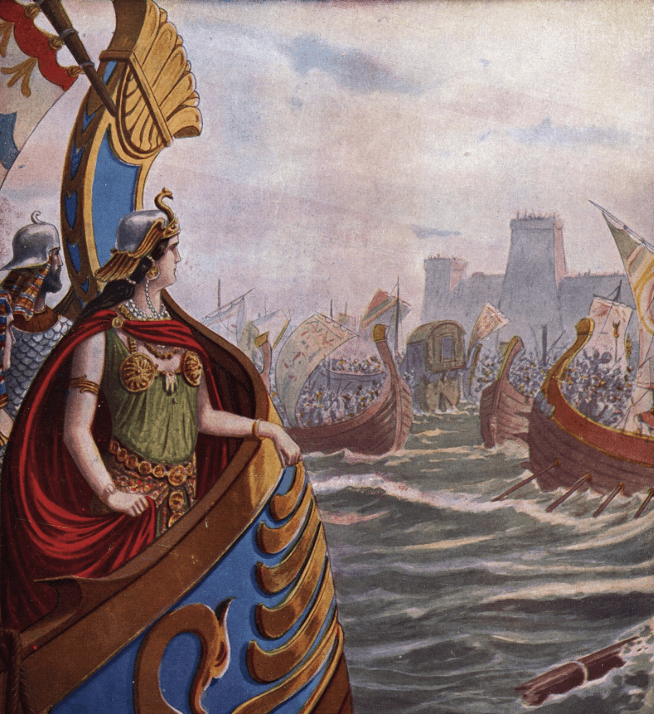 Cleópatra observa a frota naval de Marco Antônio durante a Batalha de Áccio em 31 a.C. (Créditos: The Holbarn Archive/via Bridgeman Images)