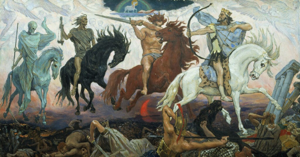 Os Quatro Cavaleiros do Apocalipse, pintura a óleo sobre tela de Viktor Vasnetsov, 1887.
