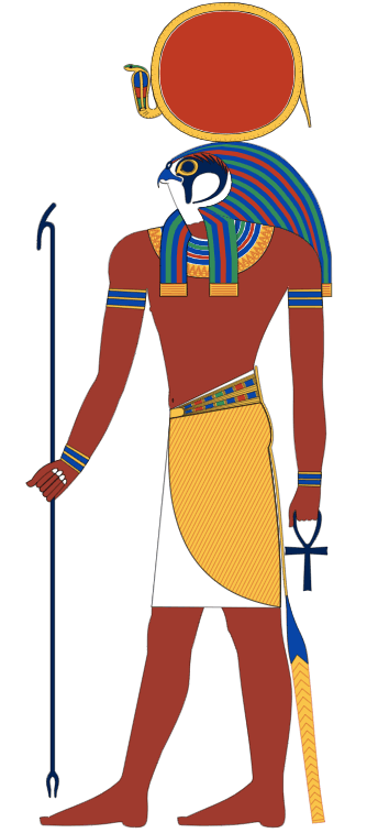 Rá-Horakhty, uma fusão entre Hórus e Rá, o deus do Sol. (Reprodução: Wikipedia)