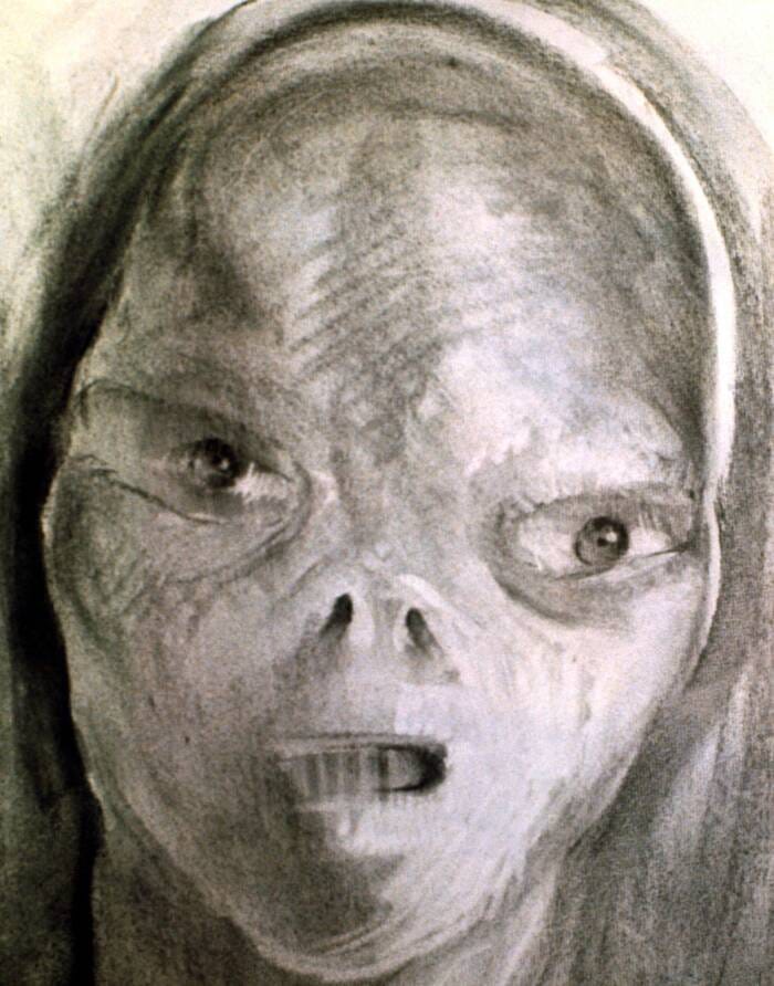 Uma representação artística dos seres extraterrestres descritos por Barney e Betty Hill, baseados em relatos fornecidos pelos Hills durante a hipnose. (Créditos: Charles Walker Collection/via Alamy Stock Photo)