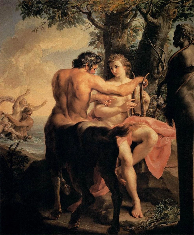 Aquiles e o centauro Chiron, por Pompeo Batoni, 1746. (Créditos: Wikimedia Commons/Galeria Uffizi, Florença)
