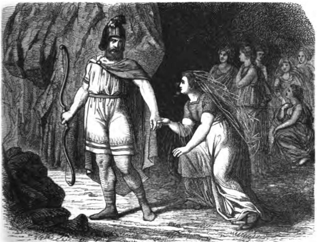 Óðr partindo para batalha enquanto Freyja se despede. (Reprodução: Wikipedia)