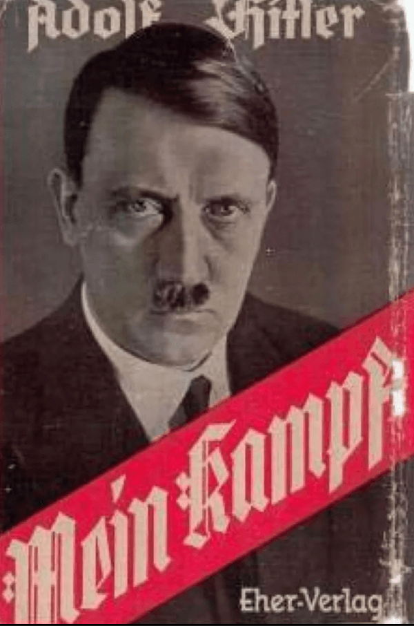 Adolf Hitler: Mein Kampf (capa de uma edição de 1943 de Mein Kampf de Adolf Hitler)