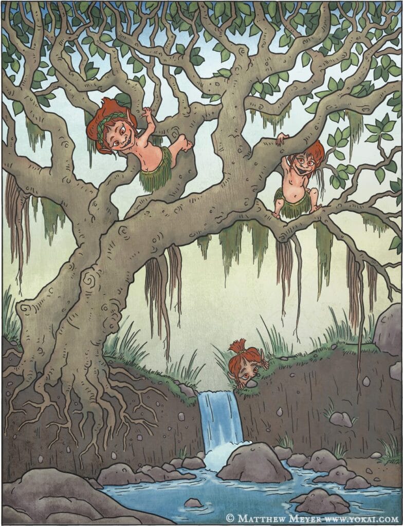 Variação de como seria a aparência de um Kijimuna. (Créditos: Matthew Meyer/via yokai.com)