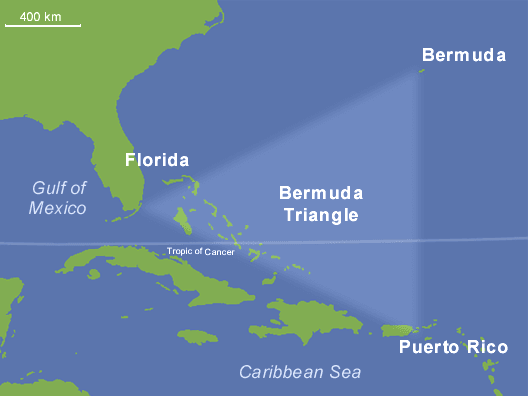 Mapa da área do Triângulo das Bermudas. (Reprodução: Wikipedia)