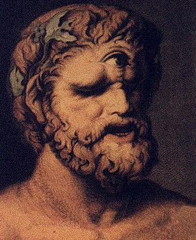 Polifemo, filho de Poseidon e da ninfa Teosa. Nessa imagem vemos que Polifemo só tem um olho mas no lugar onde ficariam os olhos como os de nós, há buracos para enganar vitimas. (Reprodução: Wikipedia)