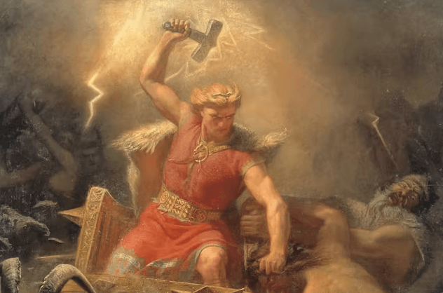 A luta de Thor com os gigantes por Mårten Eskil Winge (1872). (Reprodução: Wikipedia)