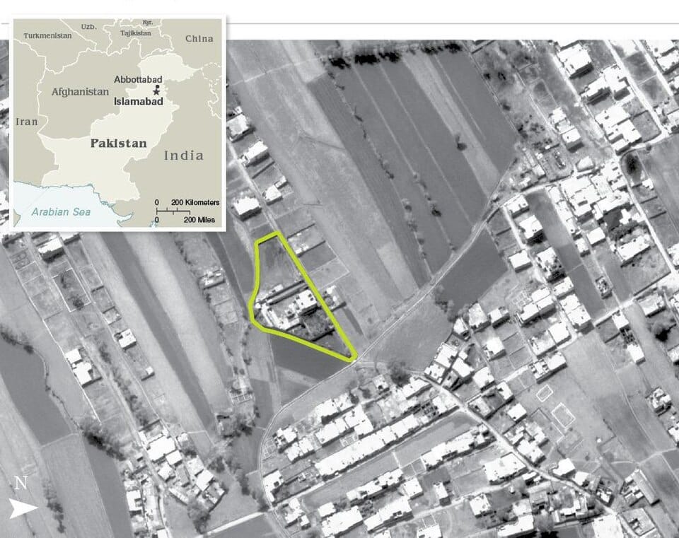 Foto aérea da CIA do complexo onde Osama estava escondido. (Reprodução: Wikipedia)