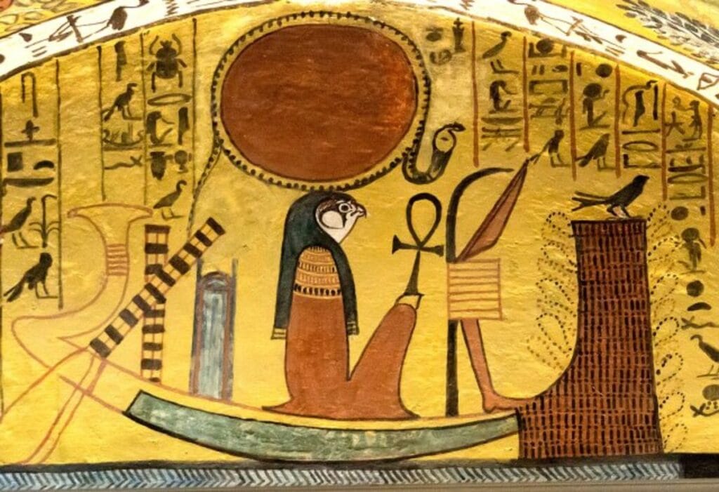 O Sol era por vezes visto viajando pelo céu em um barco. Na mitologia egípcia antiga, Rá usava uma barca solar para viajar por um canal subterrâneo de oeste para leste todas as noites, para que pudesse nascer no leste na manhã seguinte. (Reprodução: Google)