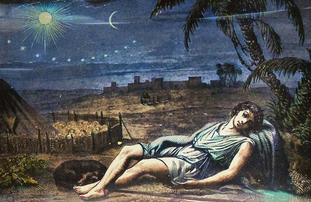 O Sonho de José (adaptado). Ilustradores da Bíblia Holman de 1890.